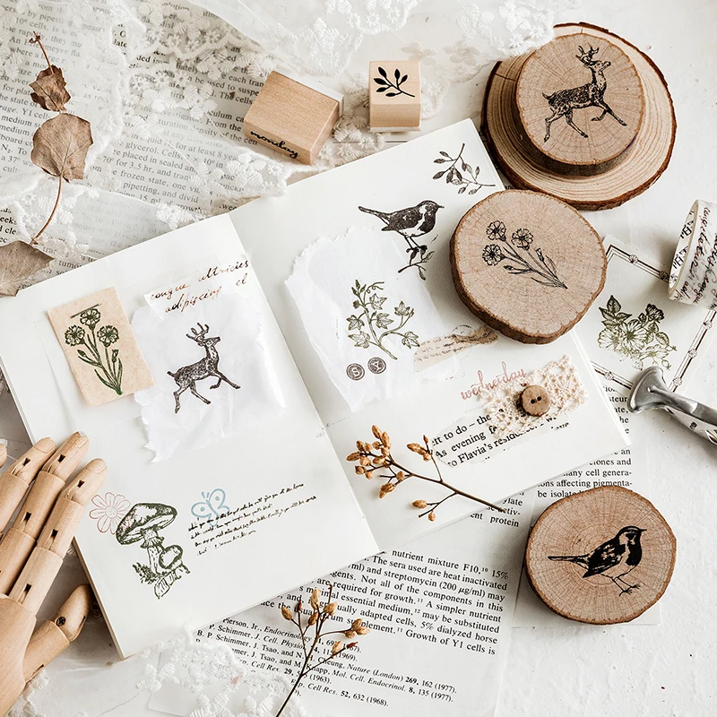 Винтажные лесные серии круглые деревянные уплотнения мультфильм милые животные