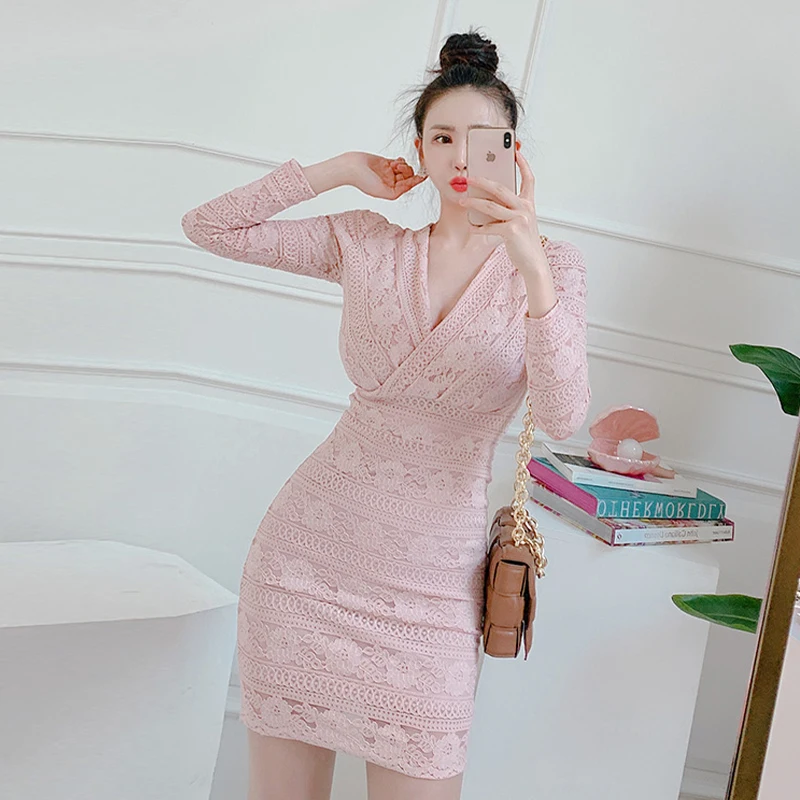 

In han edition fall temperament bud silk v-neck pockets hip cultivate one's morality dress