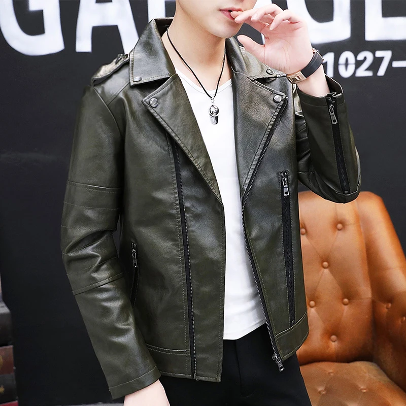 Мужские кожаные куртки модная мужская мотоциклетная куртка весна-осень 2021