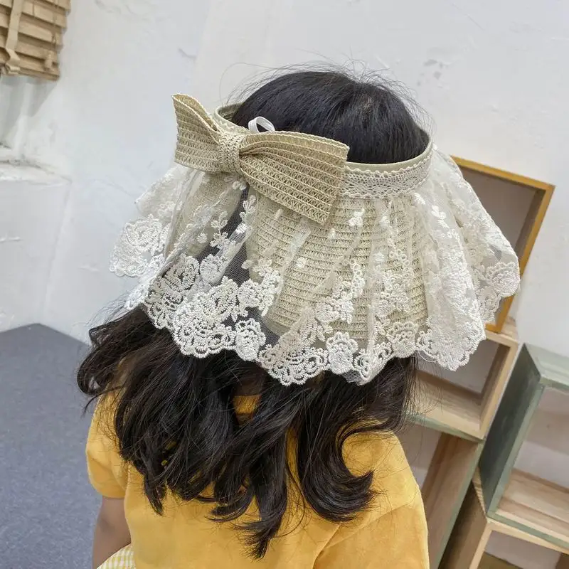 Летние кружевные пустые головные уборы для девочек с большими полями детские