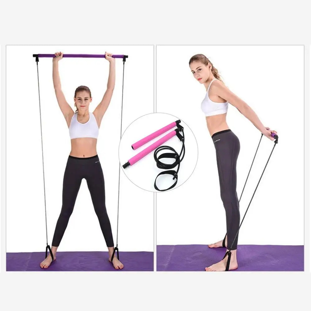 

Pilates Fitness Stick Home Fitness Sports Body Workout Pilates Bar Stick(with Resistance Band)