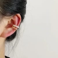cute small double layer pearl beads mini gold non pierced ear clip earrings for women girls lovely ear jewelry gift