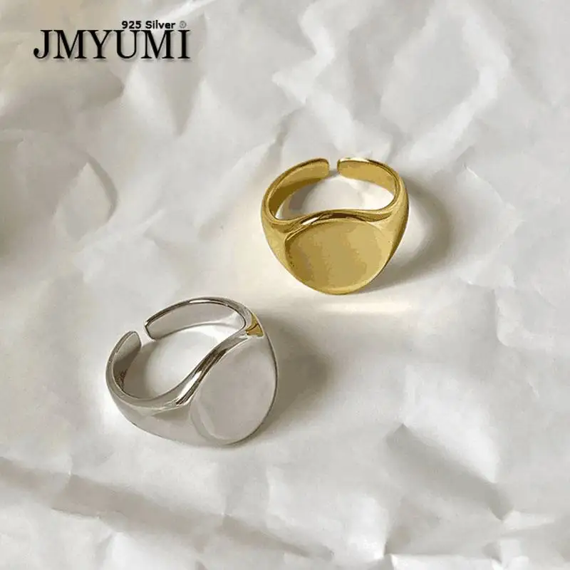 

JMYUMI 925 Sterling Silver Opening Rings for Women Couples New Fashion Simple Smooth Round Handmade Ring Party Jewelry Gifts