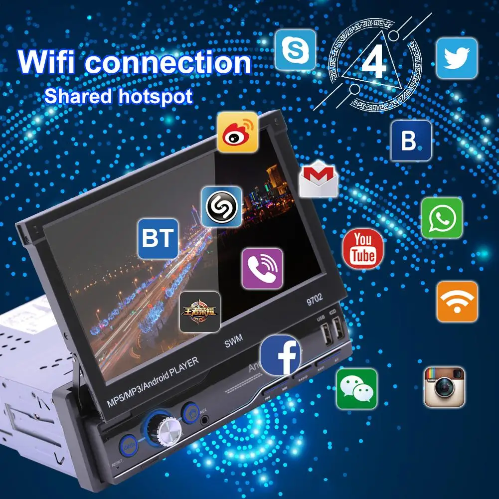 Автомагнитола ручной выдвижной сенсорный экран 7 дюймов стерео MP5 плеер GPS FM Wi Fi