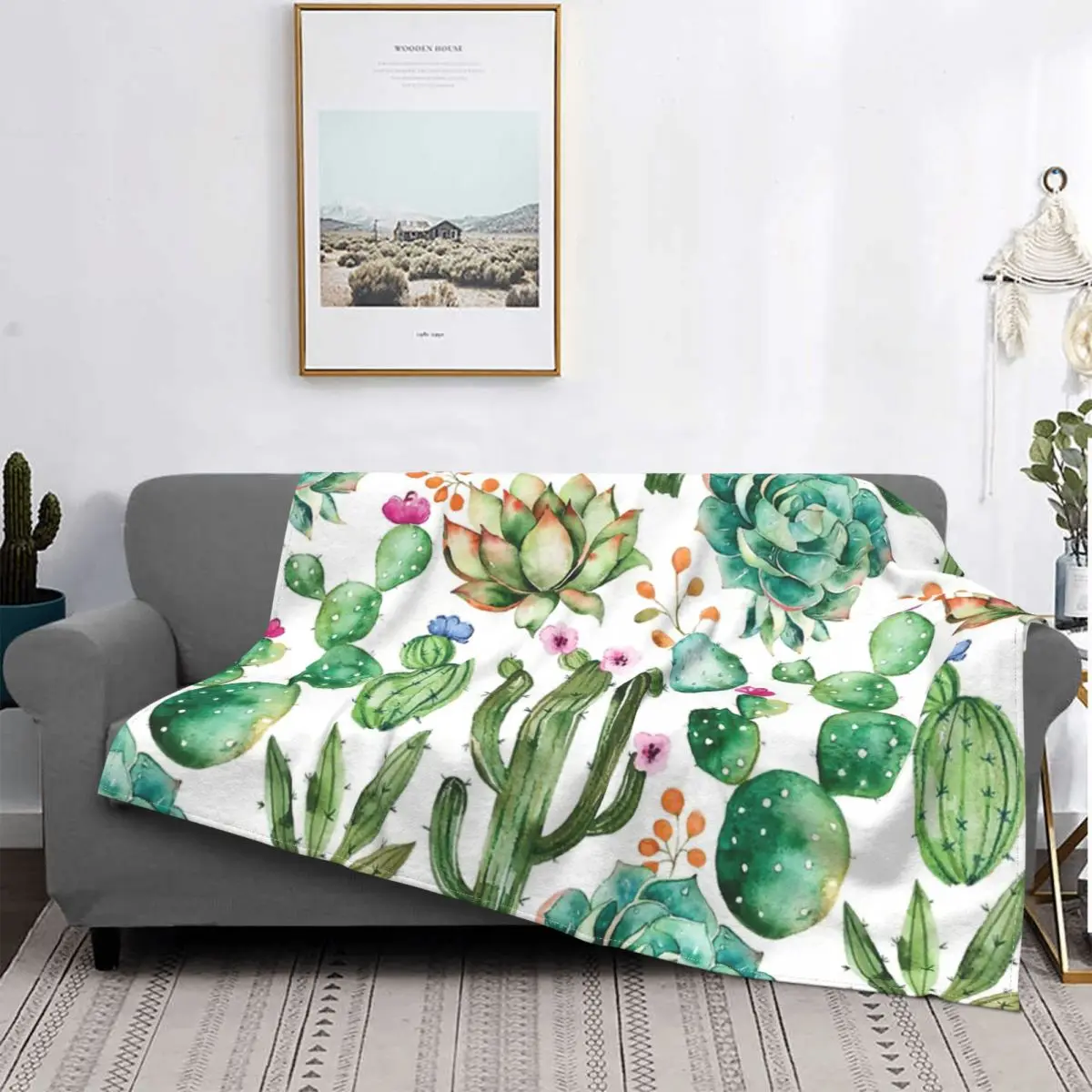 

Watercolor Cactus Pattern Blanket Bedspread Bed Plaid Comforter Bed Covers Kawaii Blanket Quilts And Quilt