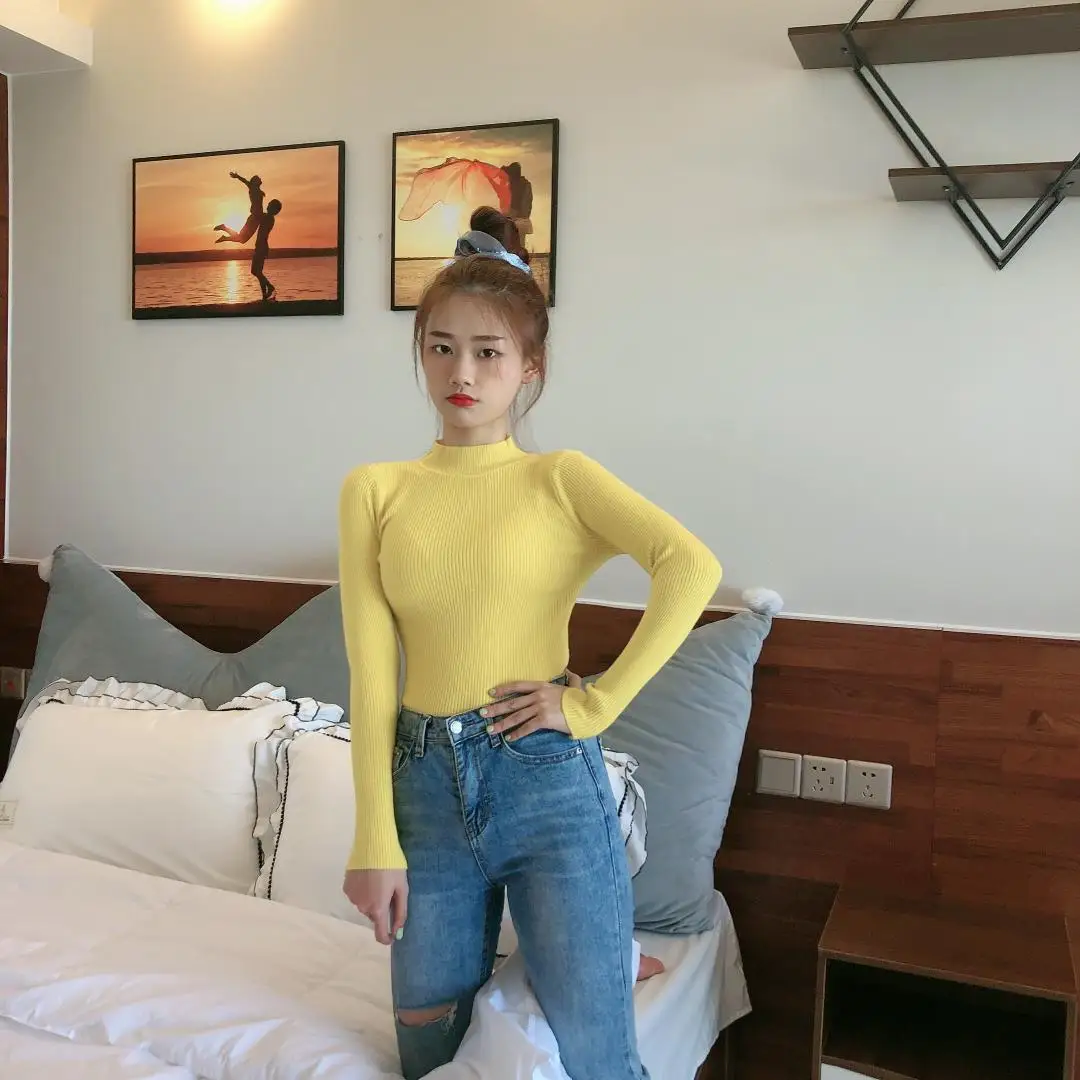 Свитер с высоким воротником Женский пуловер новинка вязаный хлопковый