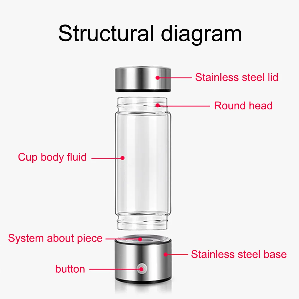 

Hydrogen Water Generator Hydrogen-Rich Water Bottle Ion Maker Rechargeable Water Filter Electrolysis for Refreshing Water