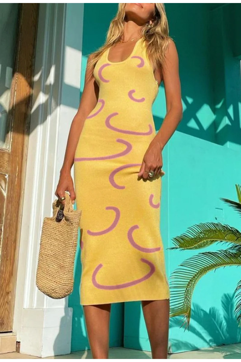 

Sexy Bodycon Midi Dress For Women Summer 2021 Party Club Casual Sleeveless Slim Dress Hollow Out Knitted Wrap Dresses