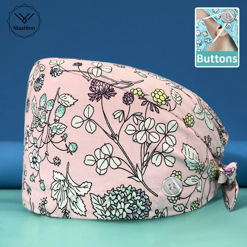 

Breathable Scrub pet shop work cap dust hat beauty cap scrub adjustable new Baotou hat nursing print Unisex wholesale Cotton hat