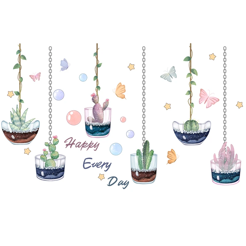 Самоклеящееся растение в горшке бонсай-суккулент наклейка на стену для детского