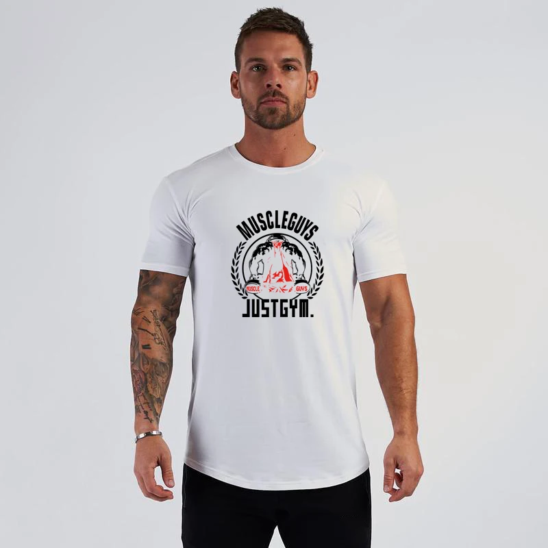 

Men Cotton Short Sleeve T Shirt Fitness Slim Fit O-neck T-shirt Male Brand Gym Clothing Summer New Fashion Casual Tees Tops