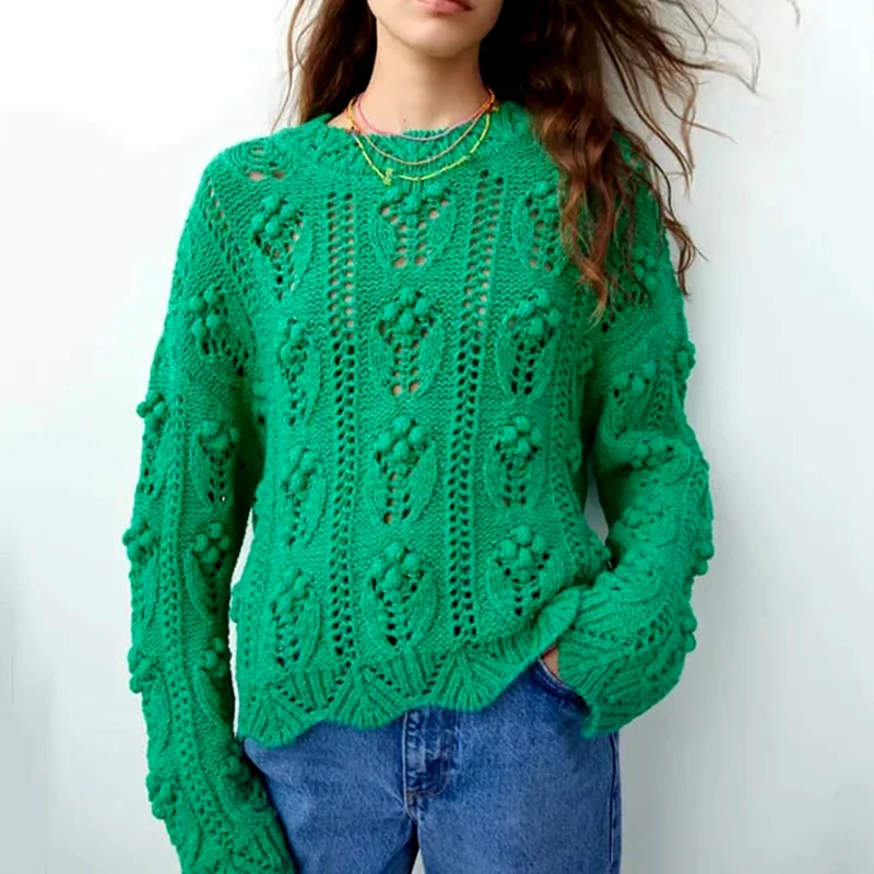 

KHALEE YOSE Hollow Out Knitted Sweater Pullover Autumn Women Sexy Sweater Long Sleeve Vintage Oversized Ladies Ladies Jumper