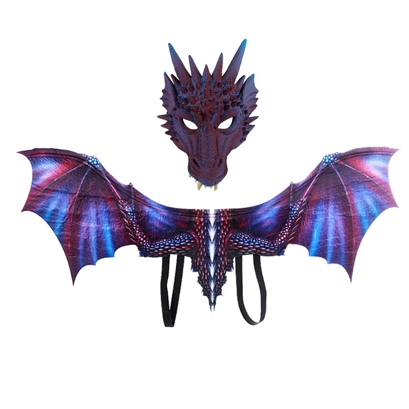 CS18004-Purple KOOY/для взрослых мальчиков и девочек; для детей; для хеллоуина; карнавальные вечерние украшения; костюм животного; дракон; маскарадный костюм; Маскарадная маска для лица и крылья - Цвет: CS18004-Purple