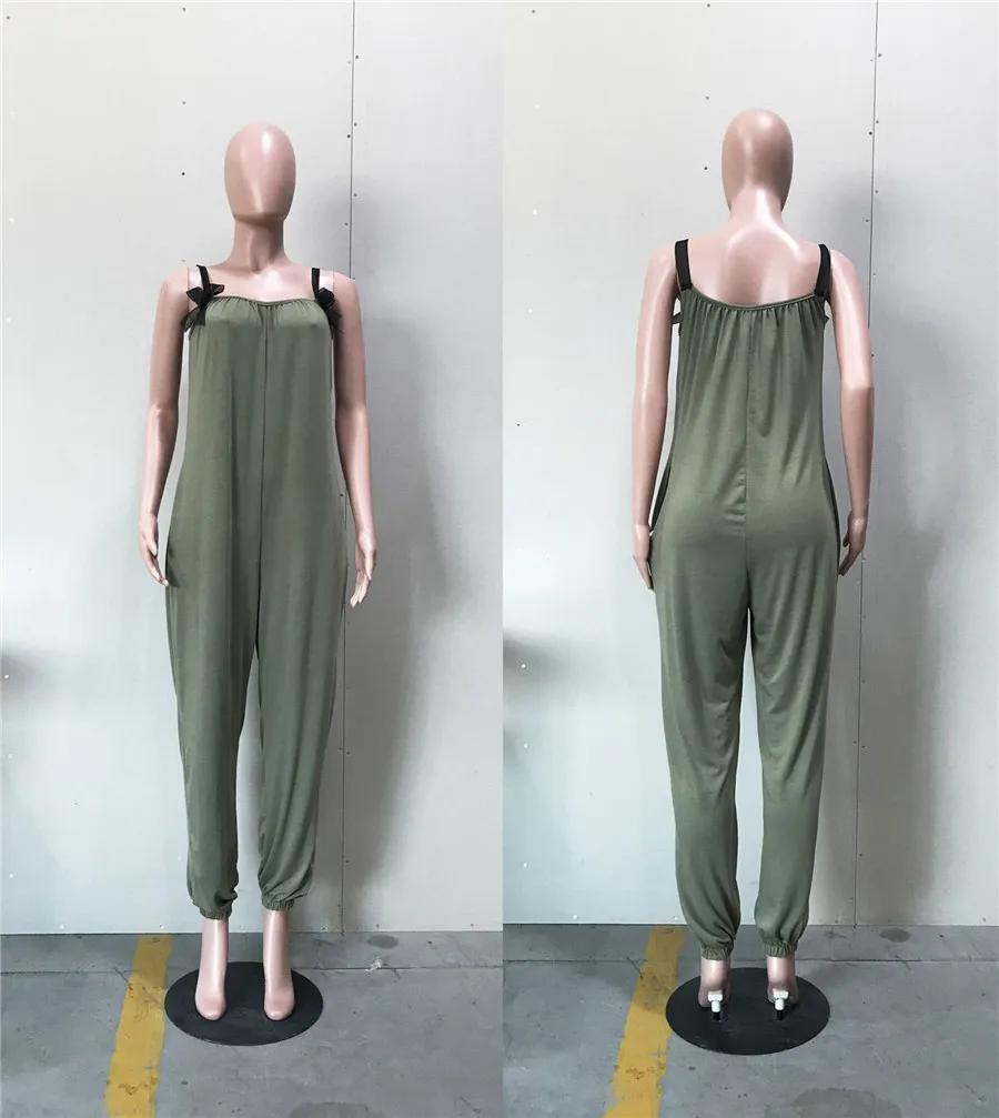 

Bow Chiffon Womens Jumpsuits Solid Color Loose Spaghetti Strap Home Jumpsuit for Women Casual Ladies Clothing