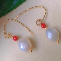 fashion natural white baroque pearl red jade gold 18k earrings gift christmas new year cultured thanksgiving classic ear stud