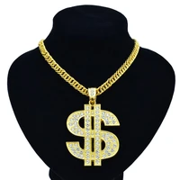 exaggerated gold chain rhinestone us dollar pendant necklaces for men metal long twist chain hip hop choker necklace jewelry