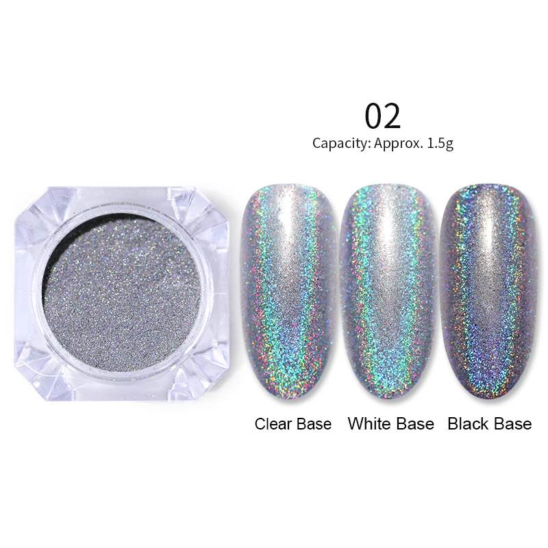 Holographic-1.5g BORN PRETTY Neon Mirror сверкающая голографическая пудра ультра-тонкий дизайн ногтей Блестящий порошок хромового пигмента пыль чистый цветной гель для ногтей - Цвет: Holographic-1.5g