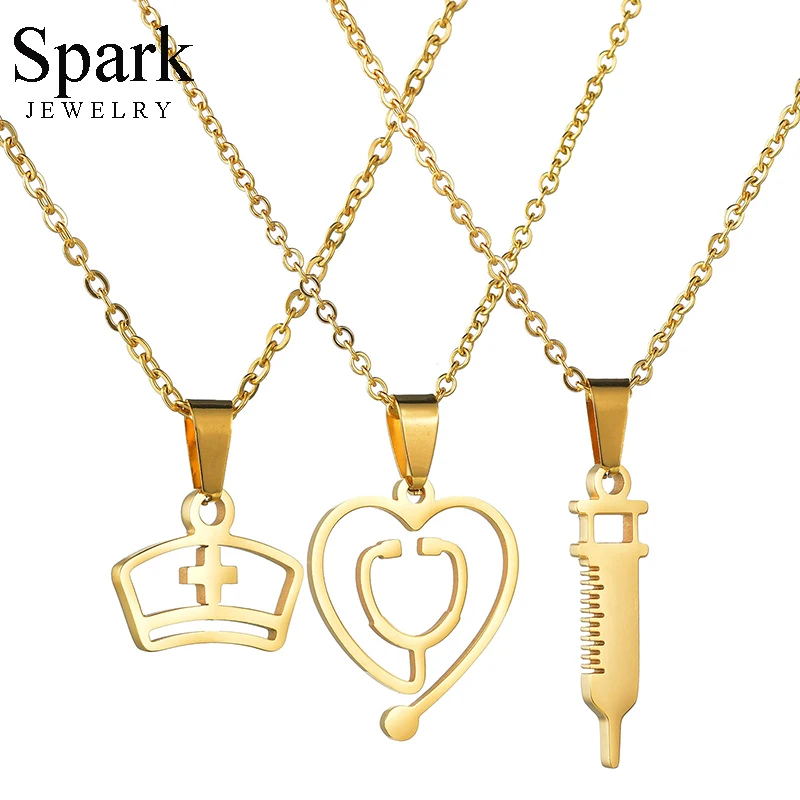 Spark полые медсестры шляпа ожерелье Золото Нержавеющая сталь доктор стетоскоп