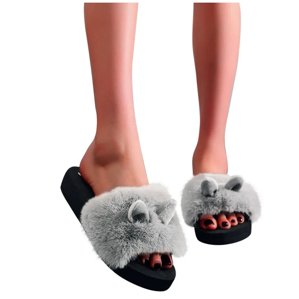 Сандалии женские домашние с кроличьими ушками мягкие без застежки открытый