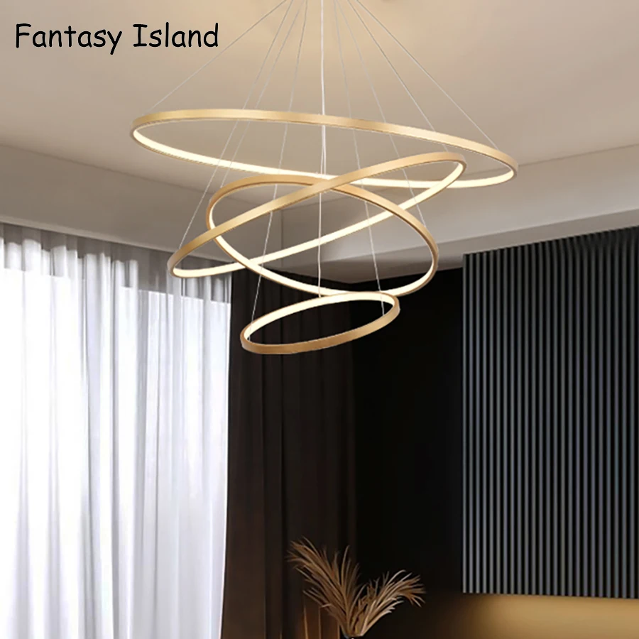 Современный подвесной светильник Led 3/4/5 Кольца Круг Потолочная подвесная люстра
