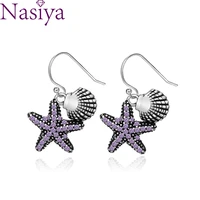925 sterling silver earrings for women colorful zircon starfish shell shape earrings fine jewelry party earring cute wholesale