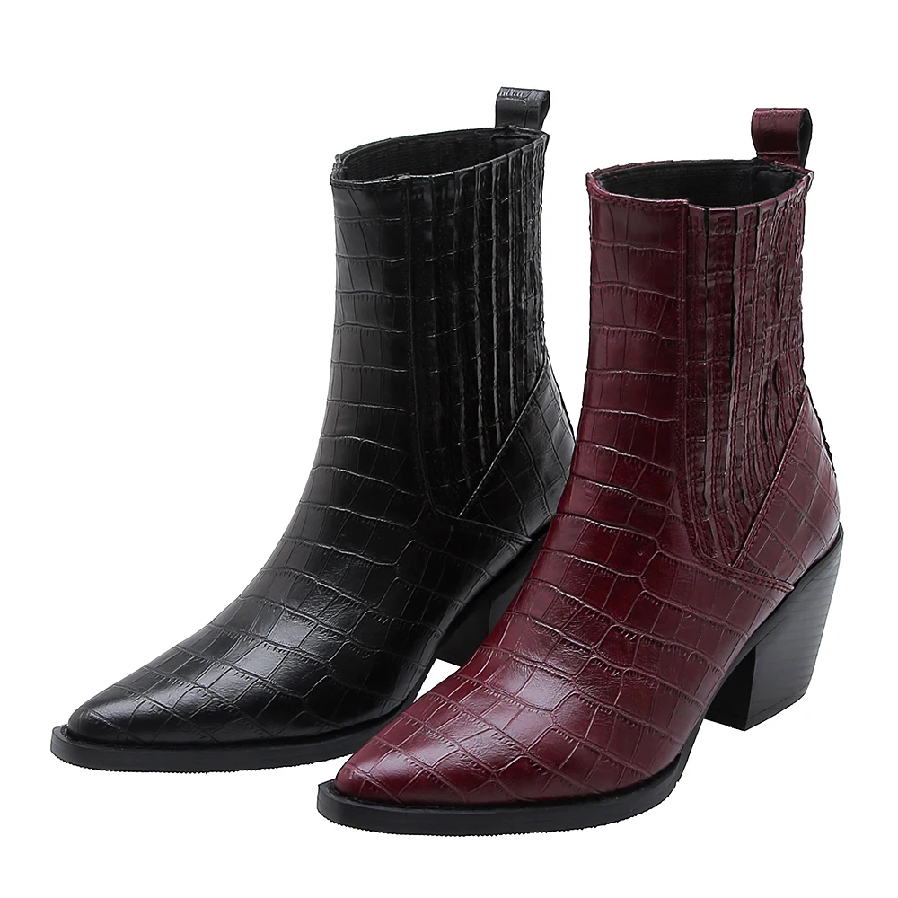 Autumn Winter Western Cowgirl Boots Woman Square Heel Short Cossacks Women Booties Cowboy Botas High Heels botines Shoes
