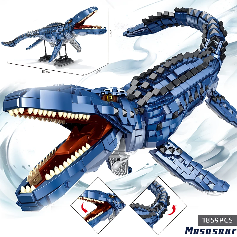 New 1859pcs 2021 Jurassic Dino World Mosasaur Building Kits Bolcks Bricks Dinosaurs figures Toys  for kids Christmas gifts
