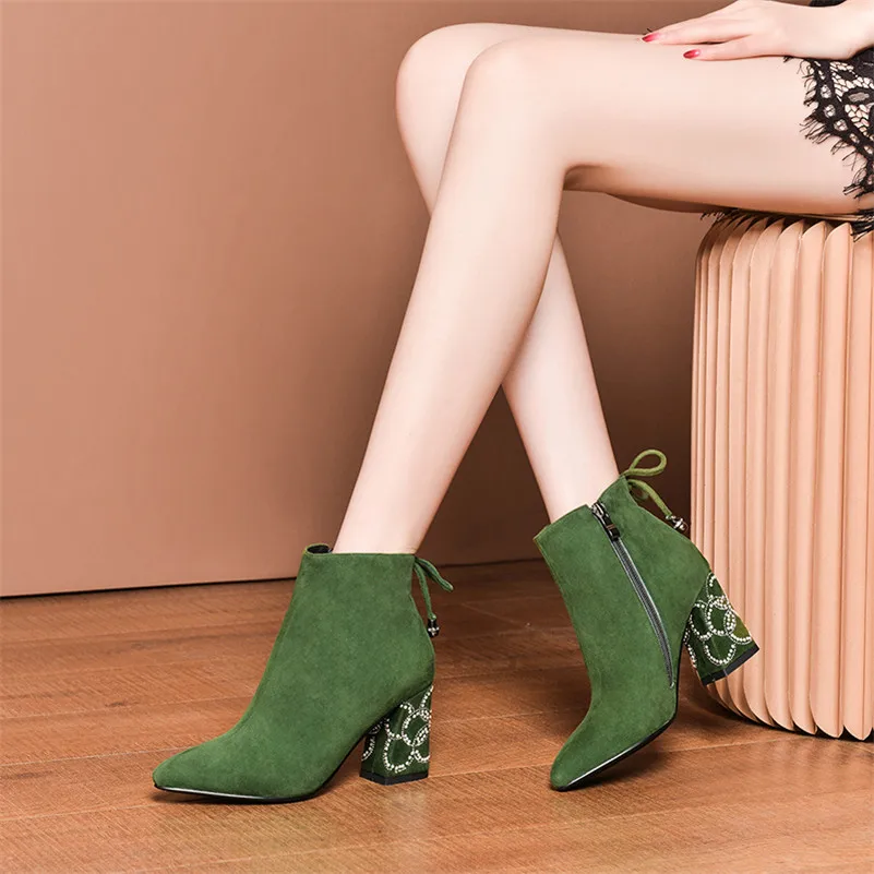 FEDONAS Pearl Embroider Women Ankle Boots High Heeled Prom Elegant Ladies Shoes Woman Warm Autumn and Winter Short Chelsea Boots
