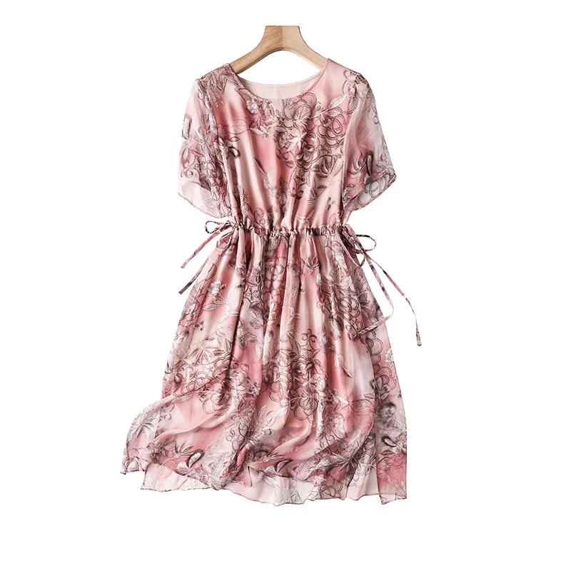 

Real silk dress summer 2019 new women's dress Korean style thin broken flower a word fashion silk skirt