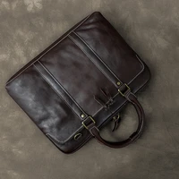 15 inches men computer handbag genuine leather briefcase multifunction retro crossbody black business shoulder bags travel bag