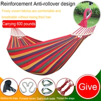 portable single double outdoor garden beach travel prevention rollover canvas camping hammock with wooden stick