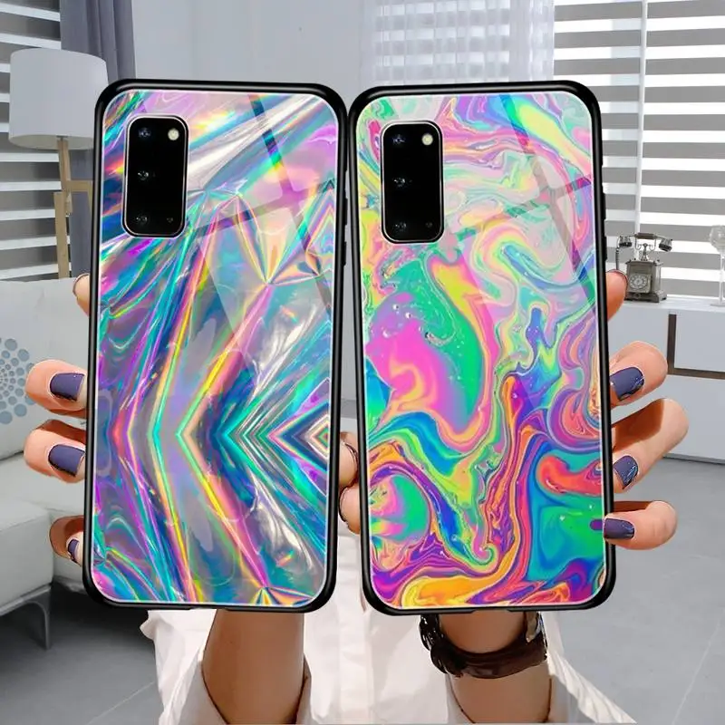 Чехол для телефона с радужным лазерным рисунком закаленное стекло Samsung S7 S8 S9 S10E S20