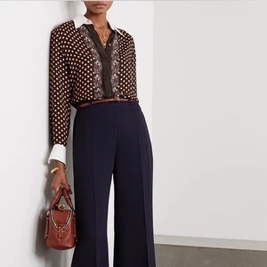 Женская рубашка высокого качества, блузка в горошек, женские блузки, 100% шелк, лоскутные рубашки