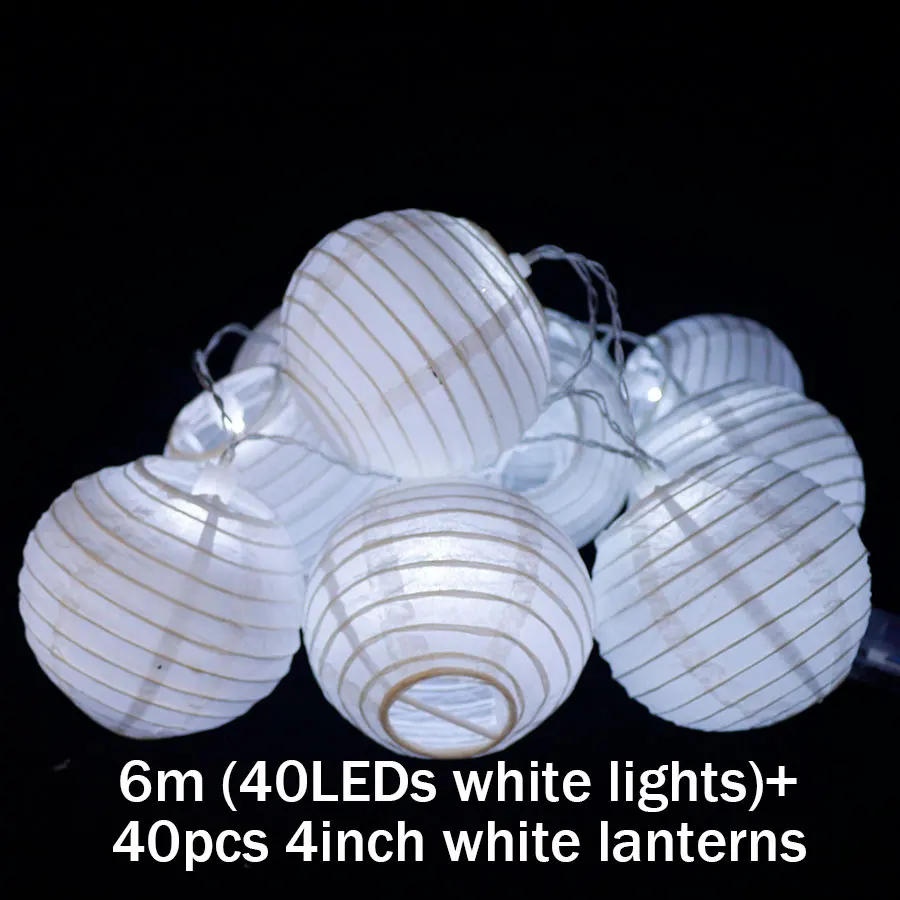 6m 40pcs white 20 шт./компл. 4 дюйма теплый белый Бумага Фонари светодиодный Красочные подвесной светильник, гирлянды на Рождество Свадебные украшения - Цвет: 6m 40pcs white