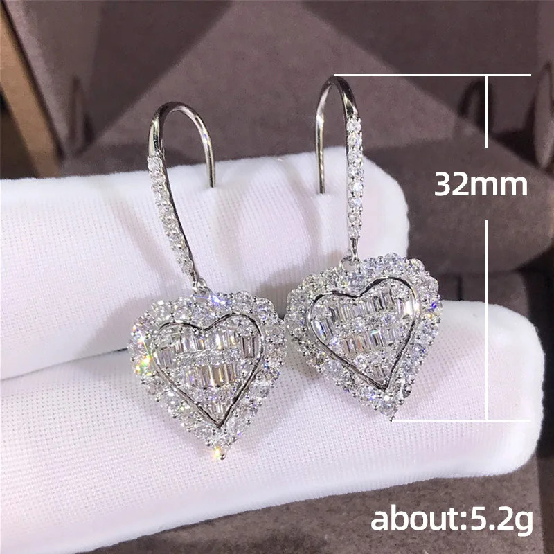 

Luxury Female White Crystal Drop Earrings Charm Zircon Silver Color Wedding Earrings For Women Trendy Love Heart Dangle Earrings