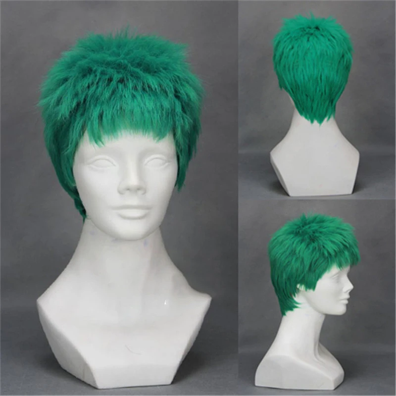 Однокомпонентные парики роророноа Зоро Короткие Зеленые Пушистые синтетические