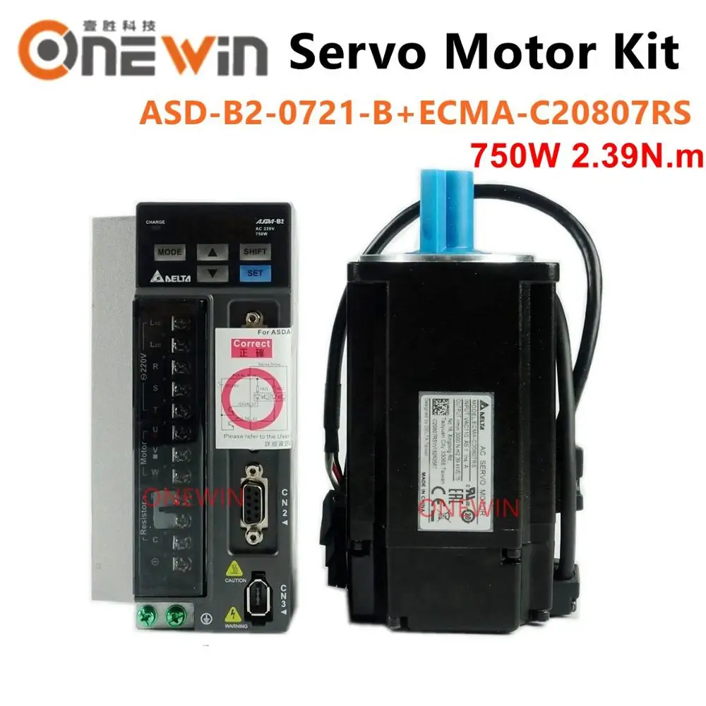 Delta Серводвигатель 750W 220V AC drive kit 2.39NM 3000 об/мин 17bit ASD B2 0721 B ECMA C20807RS с 3 м
