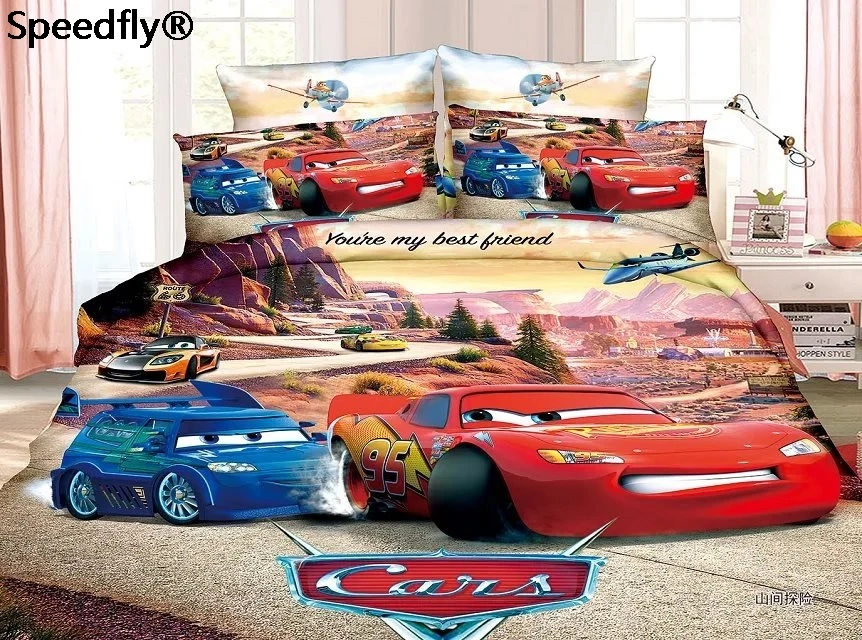 

2021 New 3D custom cartoon car pattern bedding set children home textile duvet cover bed sheet pillow case twin kids set