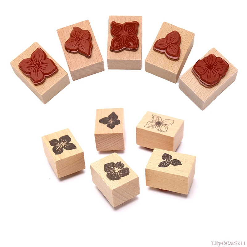 

1Pc Vintage Plant Flowers Wooden Stamp DIY Scrapbook Wedding Postcards Rubber Stamps