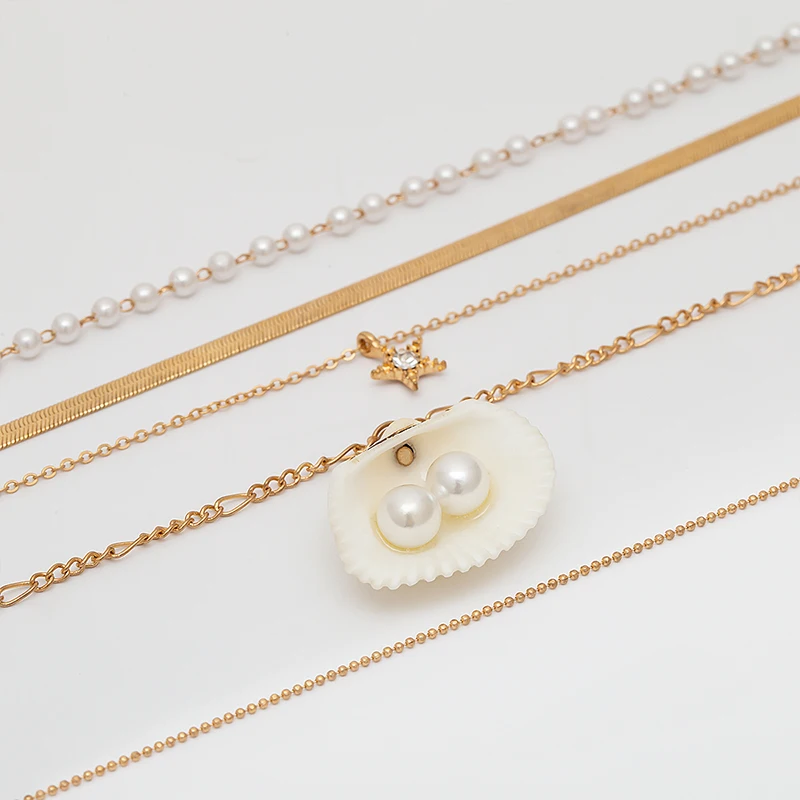 Богемное ожерелье для женщин летнее жемчужное натуральное гребешок сплав