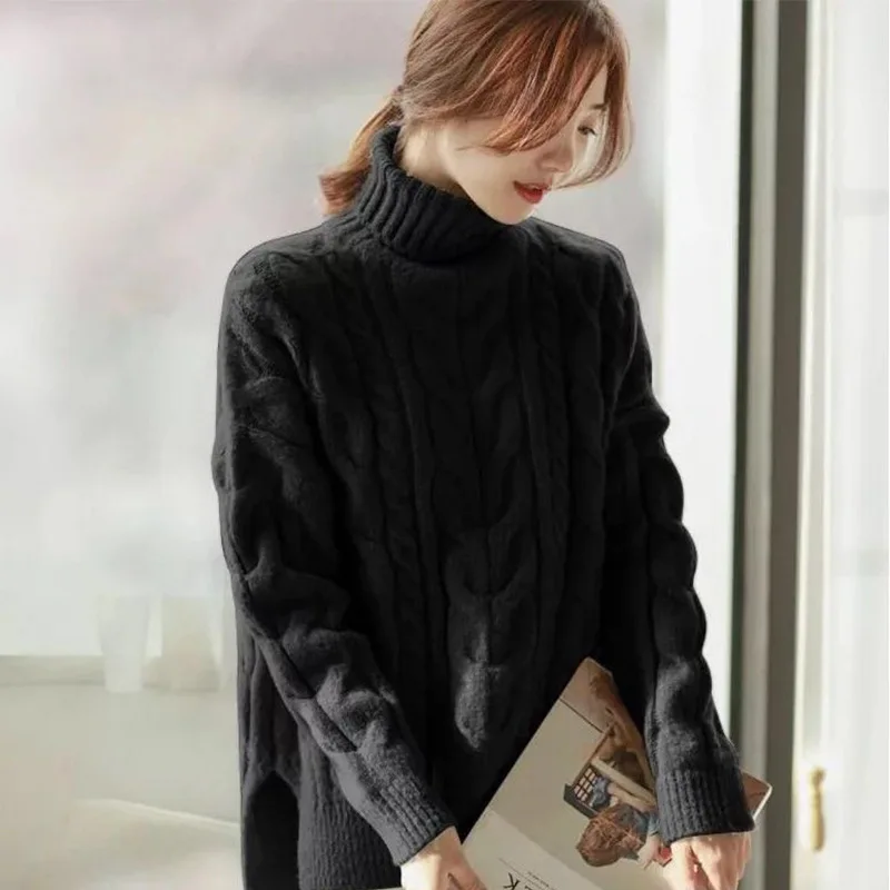 White Sweater Woman Turtleneck Pullover Long Sleeve Plus Loose Solid Color Stitching Knit Pattern Female Temperament Commuter Winter Fashion |