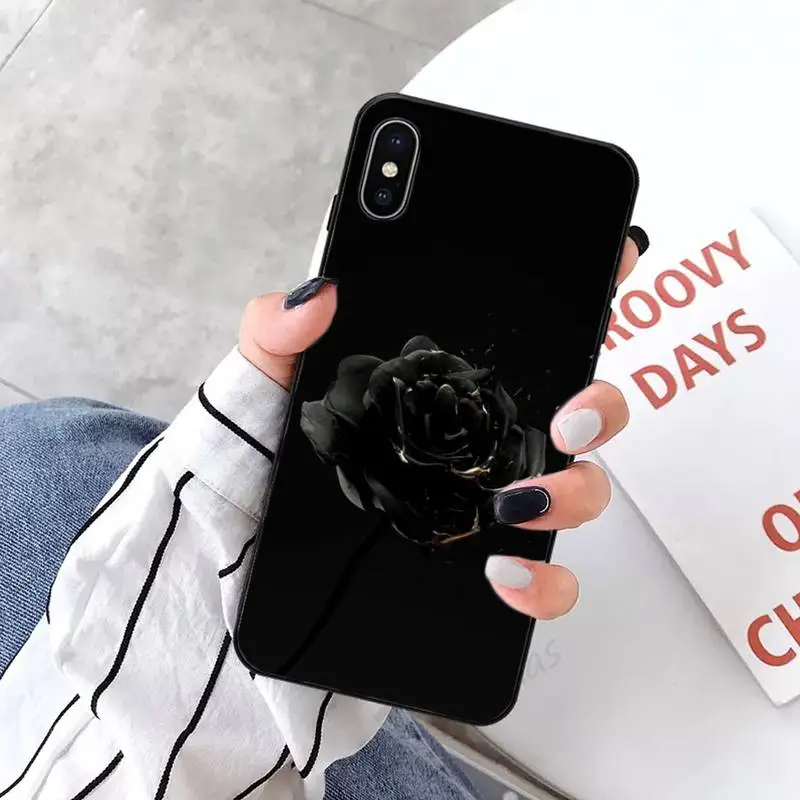 

Mantra black Red rose flower art luxury Anti-fall Phone Case funda for iPhone 11 12 pro XS MAX 8 7 6 6S Plus X 5S SE 2020 XR