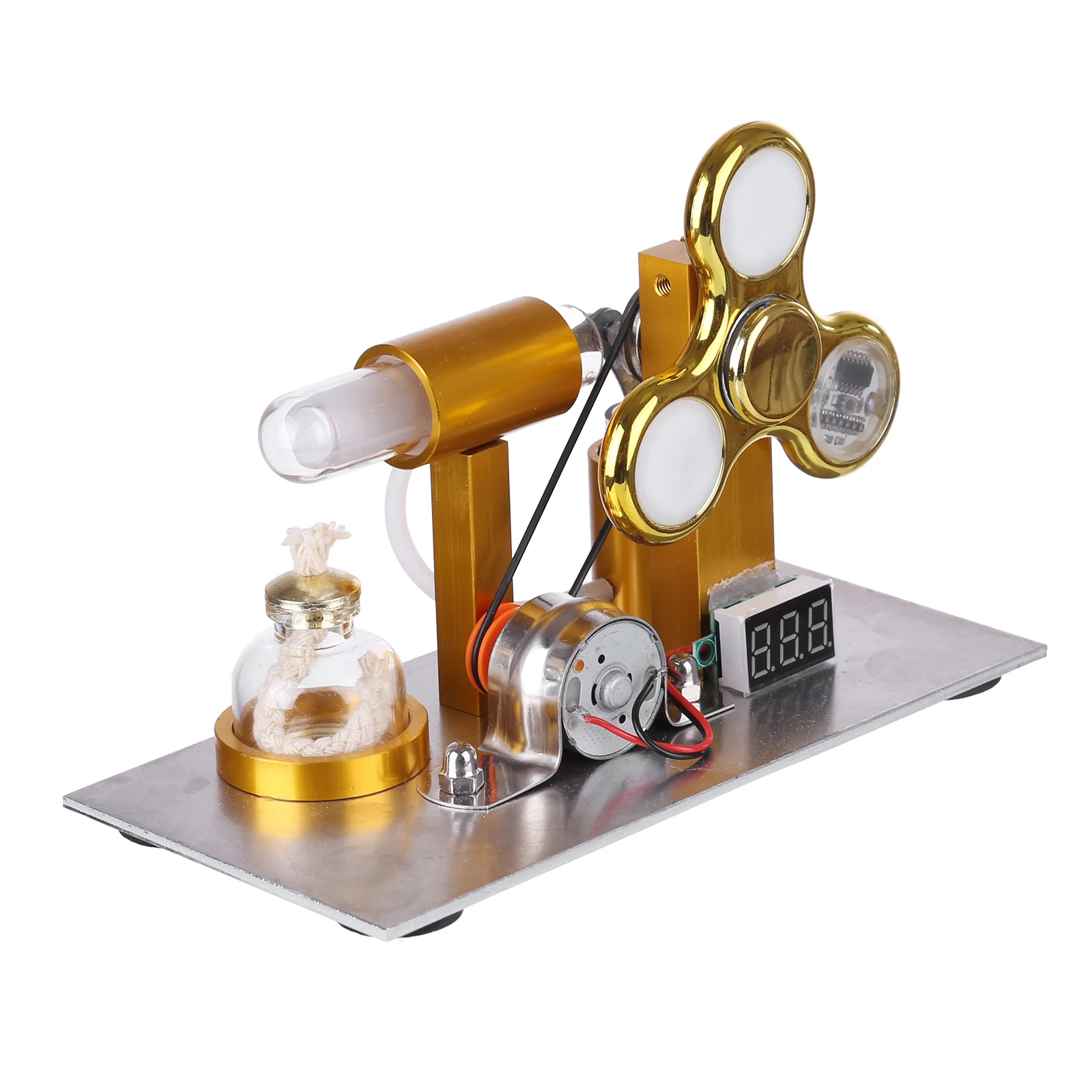 

(Customized) L-Shape Stirling Engine Model Science Experiment Educational Toy with Voltage Digital Display Meter Gyroscopes Bulb