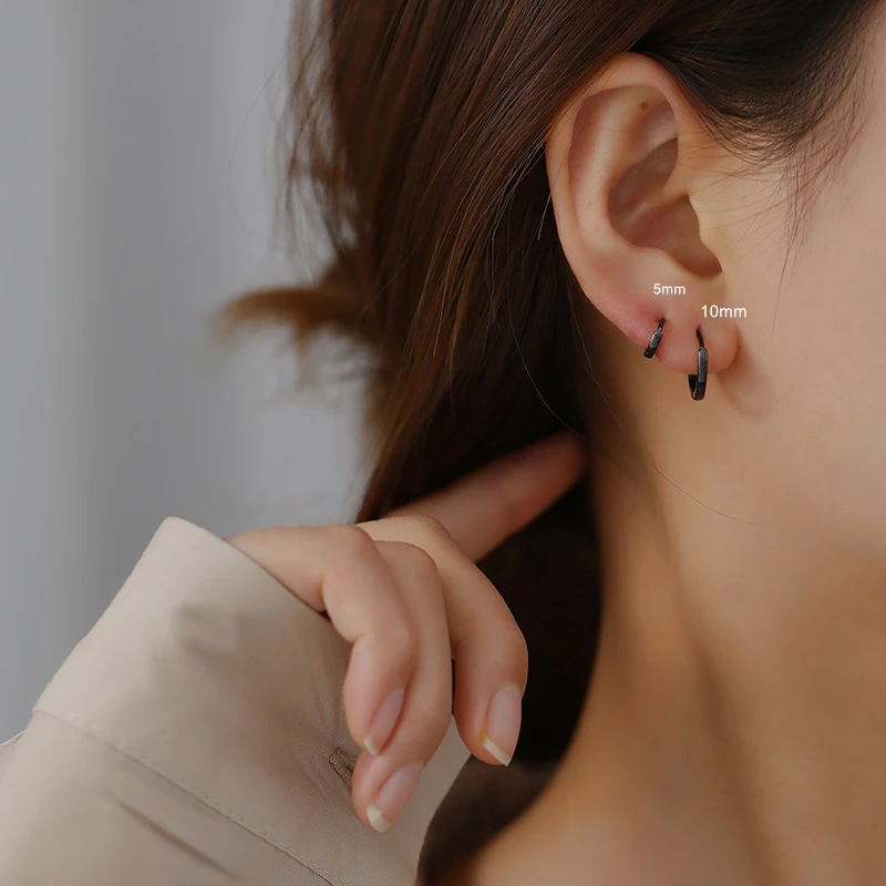Серьги из стерлингового серебра 925 пробы простые черные круглые Ушные Кольца