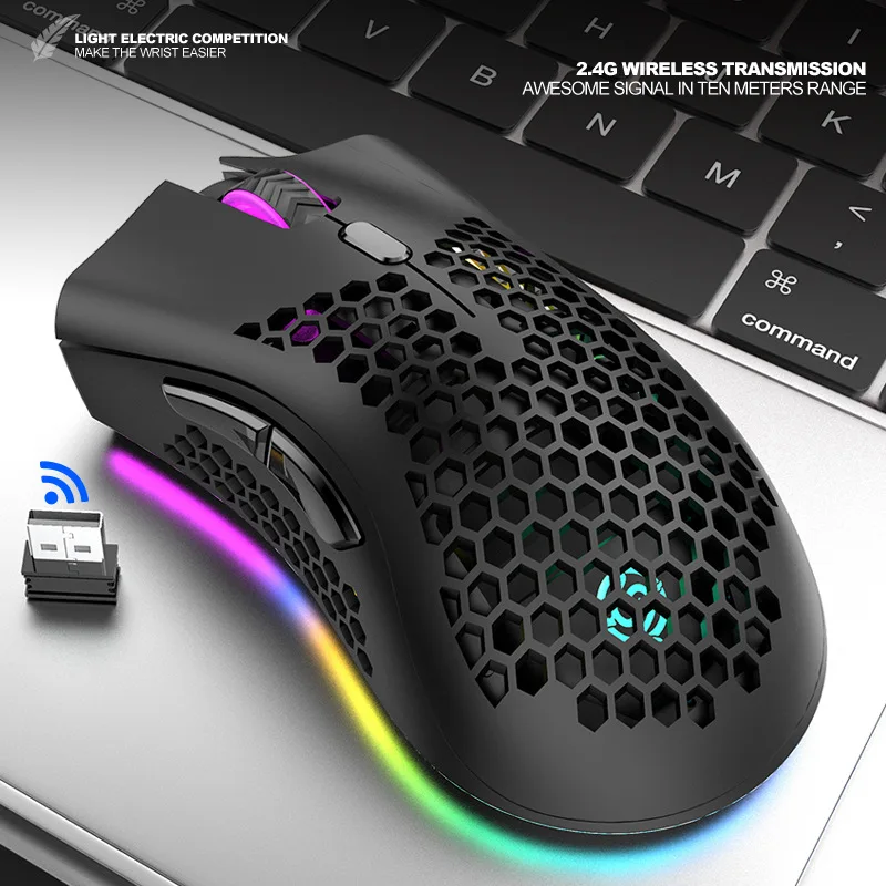 

Wireless Charging Mouse Lightweight Hollow Hole Colorful RGB Luminous Gaming Office Mouse Gamer