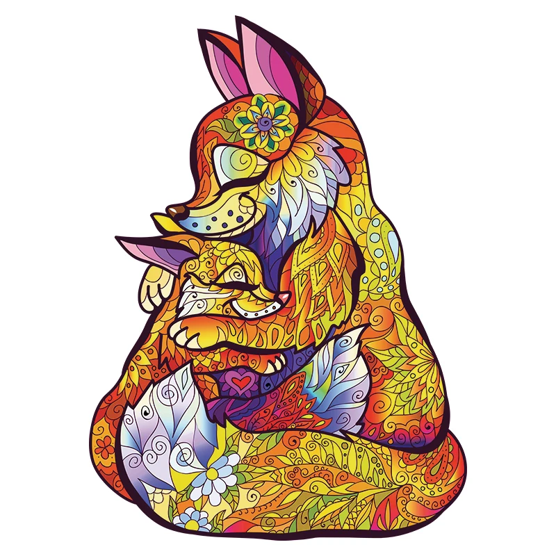 Деревянный пазл животные лиса игрушка каждая деталь мультяшное животное