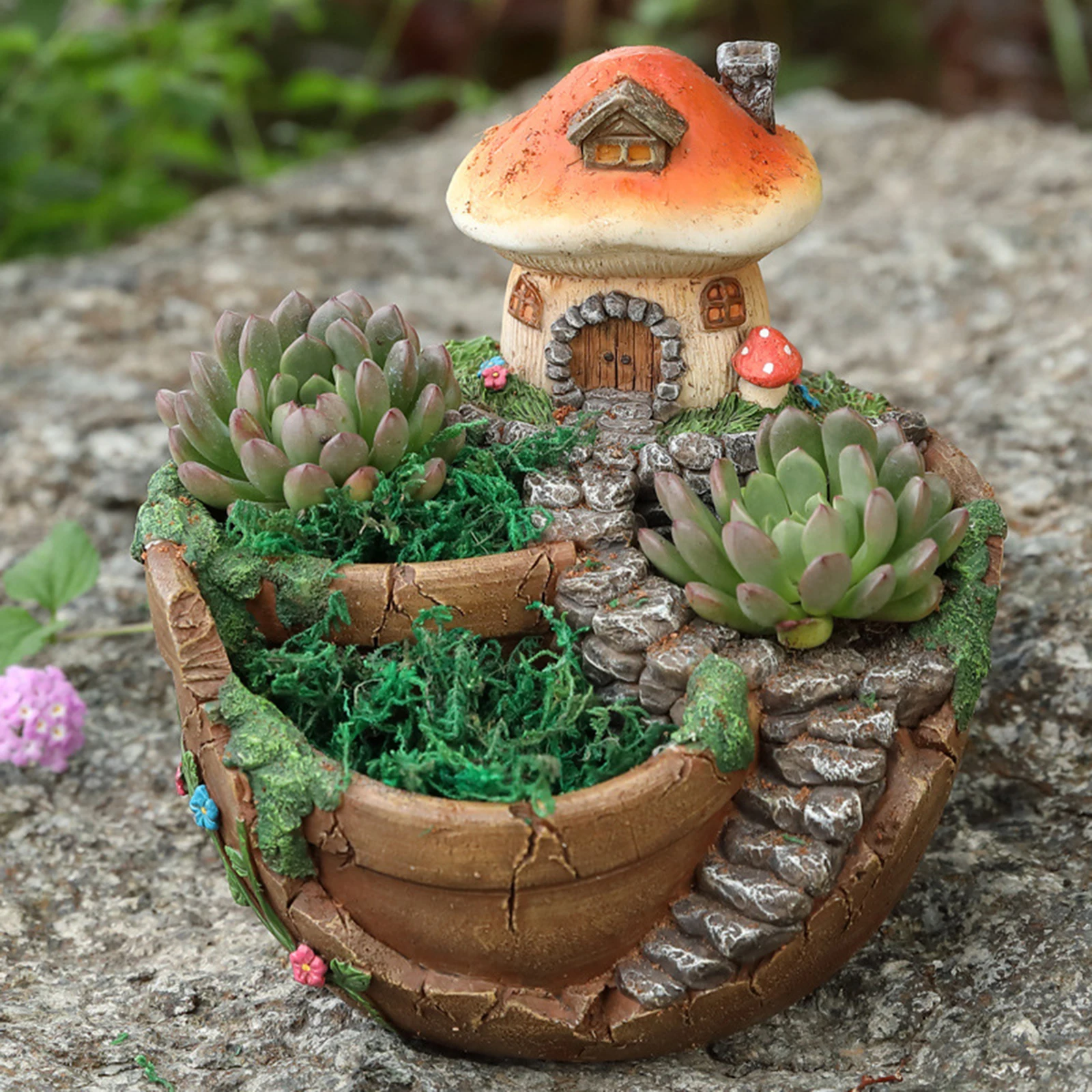 

Mini House Figurines Resin Flower Pot For Herb Cacti Succulent Plants Planter Home Garden Micro Landscape Decor Crafts