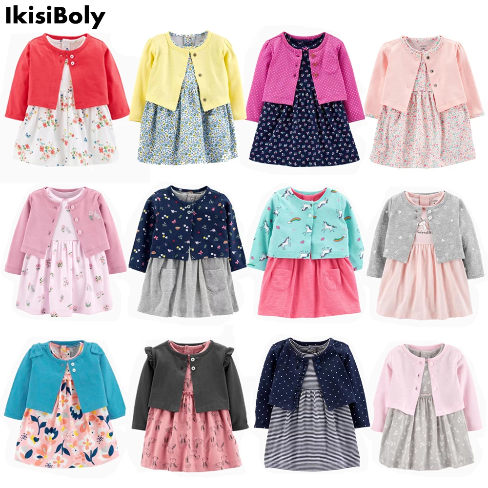 

Newborn Baby Dresses Girl New Clothing 2pcs Short Sleeve Floral 2021 Dresses with Coat Infant Outfits Clothes Toddler Kids Set