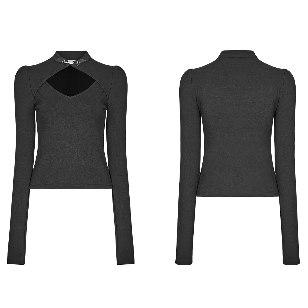 Женская облегающая футболка в стиле панк с декоративной пряжкой из