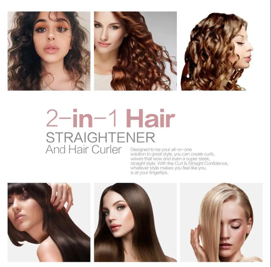 

Professional 2 in 1 hair curler and straightener in one Twist curling iron barber salon flat irons styler Tourmaline ceramic